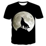 Treer Men's Short Sleeve, 3D Wolf Print Summer T Shirts Sports Crew Neck Soft Breathable Casual Slim Short Sleeve Beach Surfing Tops Blouse S-5XL (Moon,5XL)