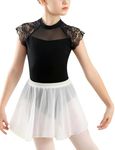 Girls Ballet Leotards with Removable Skirt Kid Dance Ballet Tutu Dress Round Neck Dancewear Elegant Ballerina Outfit 8-10 Years Black Leotard+Chiffon Skirt 2023