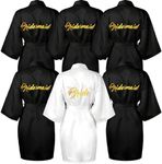 6Pcs Bridesmaids Robes for Wedding, Black & White Kimono Robes for Women, Satin Bridal Robes Silky Wedding Robes for Proposal Birthday Party Gift