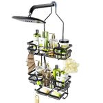 HapiRm Shower Caddy Over Shower Head, 2 Tier Shower Caddy Hanging No Drilling, Bathroom Organizers with 2 Soap Holder & 12 Hooks, Bathroom Shelf Shower Organizer for Shampoo, Soap, 12.6 x 4.7 x 28.3in