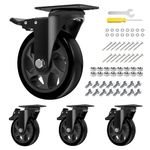 5 Inch Heavy Duty Casters Set of 4, Locking Industrial Casters with Brake, Swivel Top Plate Casters Wheels for Furniture and Workbench(Free Hardware Kits)