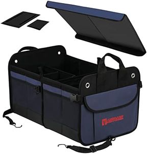 AUTOARK Multipurpose Car Trunk Organizer with Foldable Lid and Straps,Non-Slip Waterproof Bottom,Durable Collapsible Adjustable Compartments Cargo Storage,Navy Blue,AK-142