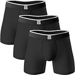 Giovici Mens Boxers Bamboo Anti Chafing Soft Comfortable Boxer Briefs Longer Leg - Boxer Shorts Multipack - Moisture Wicking Technology Black