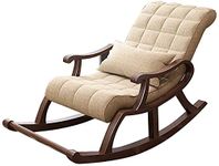 WOOD ART INDIA Teak Wood Modern Ergonomic Rocking Chair with Cushion (Cream)