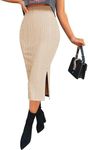 Zeagoo Womens Long Skirts for Women Pencil Skirt Casual Knitted Midi Skirt with Slit Womens High Waisted Skirts for Women Trendy Fall Champagne Small