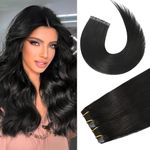 Tape in Brazilian Human Hair Extensions 100% Remy Human Hair Glue in Extensions Balayage Seamless Silky Straight Skin Weft Hair(18Inch #1 Jet Black 20pcs 40g)