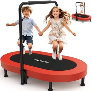 ANCHEER Trampoline, Double Mini Trampoline with Adjustable Handle - Indoor/Outdoor Rebounder for Kids & Toddlers, 56'' Safe Oval Fitness Trampoline with Bar for Home Fun