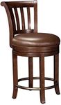 Howard Miller Ithaca Pub Chair – Traditional Swivel Bar Stool Distressed Wood & Leather Upholstery Antique Brass Footrest Non Return Swivel Comfortable Counter Height for Kitchen & Home Bar Stool