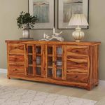 Unique Woodcraft Sheesham Wood Sideboard Storage Cabinet for Living Room Office Kitchen Cabinets Wooden Side Board with 6 Drawers & 4 Door Cabinet (Honey Natural)