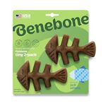 Benebone Tiny 2-Pack Fishbone Durable Dog Chew Toys, Real Fish Flavor