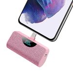 Mini Power Bank 5200mAh, Ultra Compact LCD Display USB-C Portable Charger, High Speed Charging Battery Pack Compatible with Samsung Galaxy S22/S21, Note 20, Moto, LG, Google Pixel, Android Phone-Pink