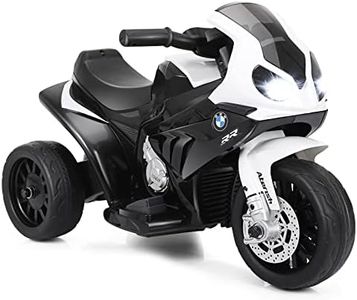 COSTWAY 6V BMW Elektro Motorrad mit Musik und Scheinwerfer, Dreirad Kindermotorrad bis 3km/h, Elektromotorrad mit 2 Stützrädern, geeignet für Kinder von 18-36 Monaten (Weiß)