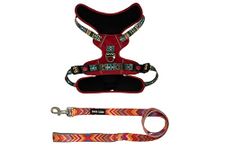 Pretty Paws Mesh Padded Dog Vest Front Range No Pull Harness and Leash Set (M, Red & Printed - Red)