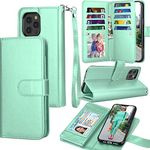 Tekcoo Wallet Case Compatible with iPhone 12 / iPhone 12 Pro (6.1 inch) 2020 Luxury ID Cash Credit Card Slots Holder Carrying Pouch Folio Flip PU Leather Cover [Detachable Magnetic Case] - Turquoise