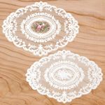 2 Pack Retro Lace Placemats, French Crochet Lace Doilies, Handmade White Embroidered Table Mats, Vintage Place Mats for Furniture(12x16 inch, 2 Different Flower Colors)