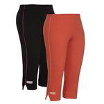 OCEAN RACE Women's Cotton Capri Pack of 2(Black/Coral-WC-15170-XL)