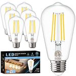 Vintage LED Edison Bulbs 4000K Natural Daylight, 6W E26 bulb 60 watt Equivalent, Golspark E26 Standard Base Clear Light Bulbs, ST58 Filament Type A Light Bulb for Fan Lights, 6 Pack 700LM Non-dimmable