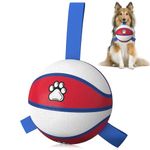 HETOO Dog Ball Toy, Dog Basketball Toys with Straps, Interactive Dog Water Balls for Small Medium Dogs Indoor Outdoor Training Entertainment Pet Birthday, Red&White Color(6 Inch)