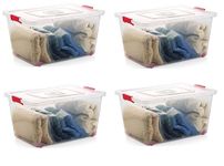 Konquer TimeS Large Plastic Multipurpose Stackable Storage Box with Lid, Handles, & Wheels, Transparent (16 Litres - Pack of 4)