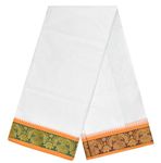 TUNI MANI Men's White Panchakacham Dhoti with Angavasthram Towel, Jari Border, Cotton, Size: 9 X 5 (4.0mtr Dhoti, 2.2mtr Towel) (Jacquard(YB))