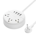 Flat Plug Power Strip with USB, NTONPOWER Nightstand Desktop Charging Station with 5ft Extension Cord, Wall Mount, Small Size for Dorm Room Nightstand Office, Travel, White