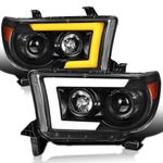 SPEC-D TUNING Black LED Sequential Signal Projector Headlights Compatible with 2007-2013 Toyota Tundra, 2008-2017 Toyota Sequoia, Left + Right Pair Headlamps Assembly