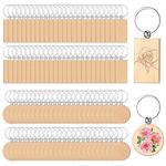 Paifeancodill Wooden Key Rings, 100 Pcs Wood Key Ring Blank, Wood Keychains Key Tags, Round & Rectangle Wooden Keychain Blanks Wooden Key Chain Natural Wooden Key Ring for DIY Craft Pyrography