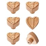 MOROBOR Boho Rattan Dresser Knobs, 6PCS Heart Shaped Wood Drawer Knobs Handmade Wicker Woven Drawer Knobs with Screws for Cabinets Wardrobe Drawer (Wood-Color)