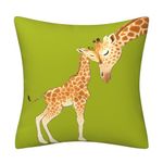 DILOXNSU Giraffe Gifts Cushion Covers 45 x 45 cm Baby Giraffe and Mum Green Double-Sided Decorative Pillows Covers for Livingroom Sofa Bed Home Outdoor Garden Decor Cushions Covers 18 x 18 inch