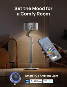 DREO 40" Smart Pedestal Fan – Silent Oscillating, RGB, Wi-Fi, Silver