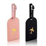 2pcs PU Leather Luggage Tags, Baggage Address Tags with Adjustable Strap & Privacy Protection Cover, Suitcase Tags Travel Luggage Tags for Couple Suitcases Travelling (Black, Pink)