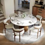 POVISON 7 Pieces Round Dining Table Set for 6, 59" Sintered Stone Glossy White Dining Table with Lazy Susan, 6 Modern Dining Chairs, Dining Room Table Set (59" Table with 6 Chairs)