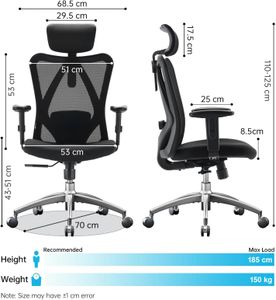 SIHOO Ergonomic Office Chair – Adjustable Headrest, Lumbar Support, High Back, Black