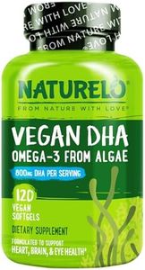 NATURELO Vegan DHA - Omega 3 Oil from Algae - Supplement for Brain, Heart, Joint, Eye Health - Provides Essential Fatty Acids for Women Men and Kids - Complements Prenatal Vitamins - 120 Softgels