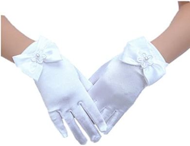 DreamHigh Baby Girl's Stretch Satin Dress Gloves (White),One size