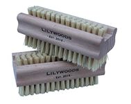 Lilywoods Extra Tough Wooden Nail Brush with Strong Cactus Double Sided Bristles - Twin Pack