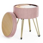 SONGMICS Vanity Stool Chair, Small Ottoman Stool with Storage, Velvet Makeup Stool, 15.4 Dia. x 17.5 H Inches, Jelly Pink ULOM003R01