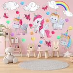 LACGO Unicorn Pink Wall Decals, Wall Stickers with Rainbow Cloud Wall Decals for Girls Bedroom Living Room Kid Baby Nursery Door Decor Removable