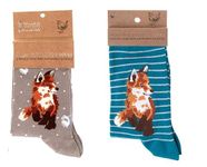 Wrendale Designs Animal Collection 2 Pairs of Socks Born To Be Wild Fox