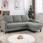 Siiejia Convertible Sectional Couch Sofa, 3 Seats Couches for Living Room, L-Shaped Couch with Storage Chaise and 2 Cup Holders, Small Couches for Apartment, Compact Small Spaces, Dorm, Light Grey