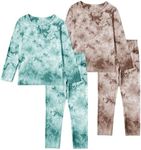 Jimonda Kids Toddler Soft Rayon From Bamboo Pajamas Long Sleeve Boys Girls Sleepwear Outdoor 4pcs Set Tops&Pants Casual Tie Dye Pj(Green&Coffee,11-12Y)