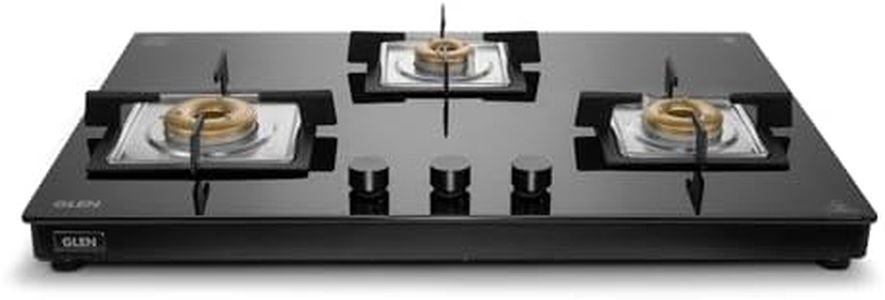 Glen Ultra Slim Premium LPG Gas Stove 3 Burner 75 cm | Auto Ignition | 1 Jumbo Forged Brass Burner | 8 MM Toughened Glass Top | Black | 2 years standard & 5 years glass Warranty | 1073USBL75
