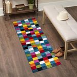 renoazul® Hallway Runners In Multicoloured Cube Design, Washable Rug - 60x220cm | Soft Piles, Jute Backing Mats For Living Room, Indoor Doormats & Hall Rug Runner