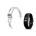 Compatible with Garmin vivofit 4 Bands Women Dressy Jewelry Stainless Steel Accessories Wristband Strap - Silver