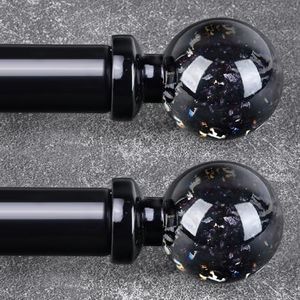 2 Pack Black Curtain Rods for Windows 48 to 84 Inch, 1'' Heavy Duty Adjustable Drapery Rod with Unique Crystal Ball Finials, Modern Decorative Curtain Rod,Size; 30-88''