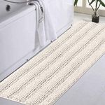 Turquoize Bathroom Runner Extra Long Bathroom Rug Chenille Bath Rug Non Slip Shaggy Bath Mat Shaggy Shower Mat, Soft and Cozy, Super Absorbent Water, Washable Rug, 47 x 17 inches, Ivory