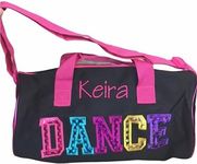 Little Lulus Gifts Personalized Dance Bag, Toddler Duffel for Girls, pink and black, fushia 15x9