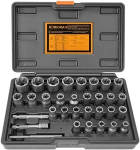 Upgrade Bolt Extractor Kit, 32 Piece Stripped Bolt Extractor Socket Set, Rounded Bolt Remover, Lug Nut Remover with ¼ Inch and ⅜ Inch Adapter for Removing Damaged Frozen Rusted Rounded-Off Bolts Nuts