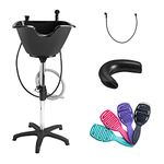 Dompel Bundle Wash Unit with Headrest and Set of 4 Hair Brushes | Portable Shampoo Bowl | Chrome Steel Structure | Includes Drain Hose, Faucet with Hose | Comfortable and Functional Hair Experience