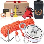 Gerguirry Double Sided Magnet Fishing Kit - 2625 lbs(1200KG) Heavy Duty Neodymium Magnet N52 Includes Grappling Hook, Heavy Duty 65 Feet Rope,Adhesive Tape, Gloves, Locking Carabiner and Threadlocker